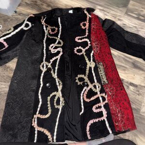 EMMA G Boutique Women's L Crazy print Button Up Coat Jacket Blazer Trendy!